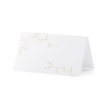 Hvid bordkort med guld grene motiver 10x - 9,5x5,5 cm