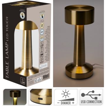 Genopladelig bordlampe i guldfarvet jern ca. 21 cm