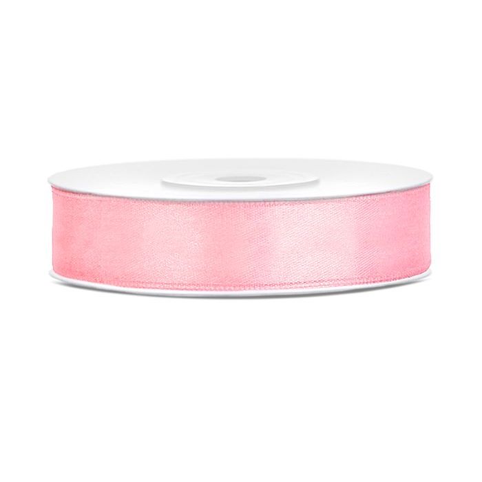 Lyserødt satinbånd - 12 mm x 25 m