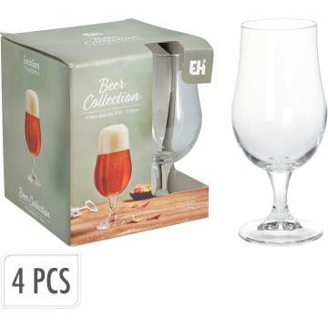 Ølglas på fod i klart glas, 4 stk., 37 cl
