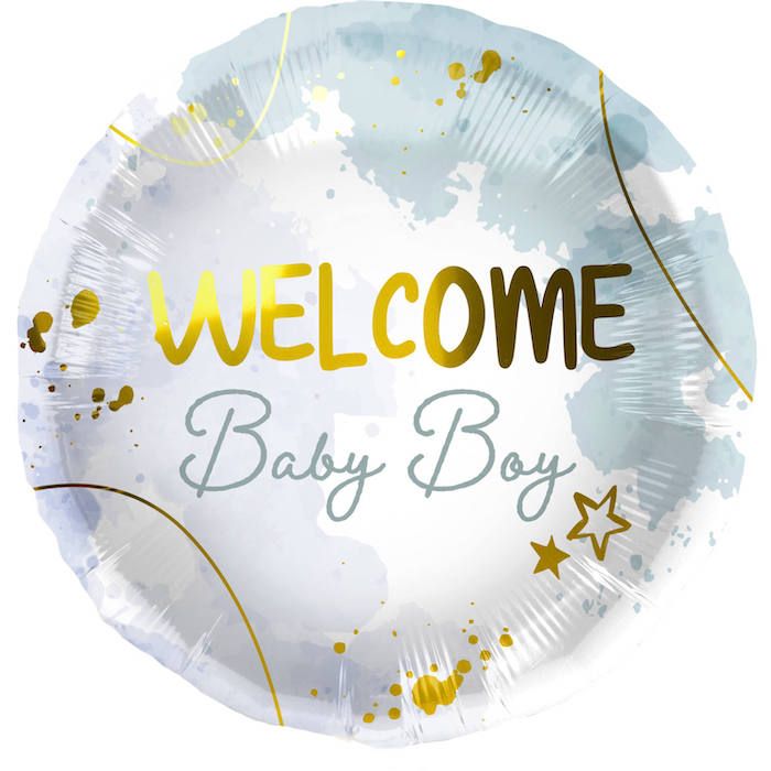 "Welcome Baby Boy" Folie Ballon Blå - 45 cm