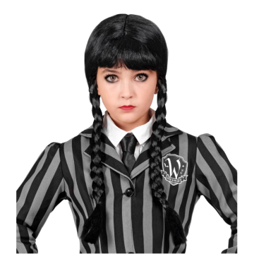 Sort paryk med fletninger og pandehår til børn