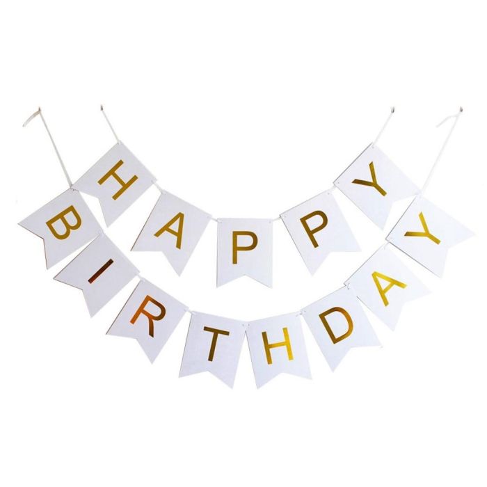 Happy birthday flagranke lyseblå og guld