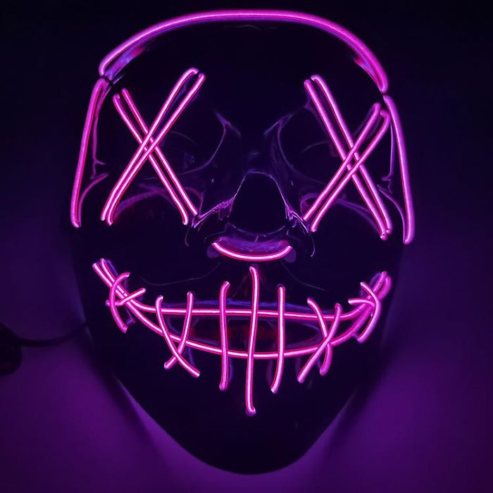 Uhyggelig halloween LED maske - Pink dødningehoved med kryds