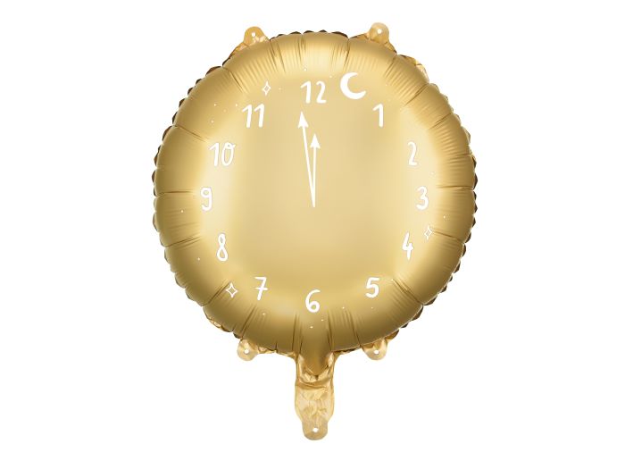 Guld farvet rundt ur folieballon - 45 cm