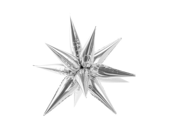 Sølv farvet 3D stjerne folieballon - 70 cm