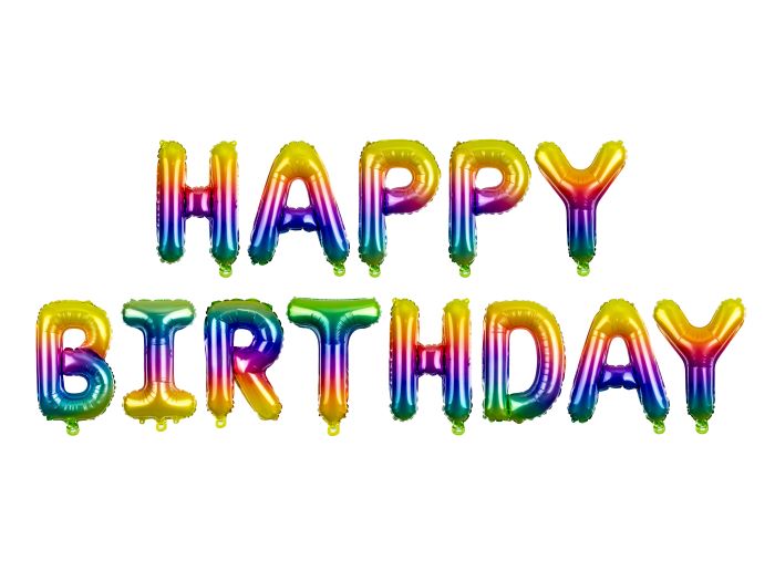 Regnbue farvet Happy Birthday bogstav folieballoner - 340x35 cm