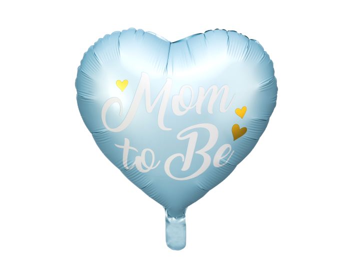 Lyseblå babyshower hjerte folieballon med hvid skrift - 35 cm