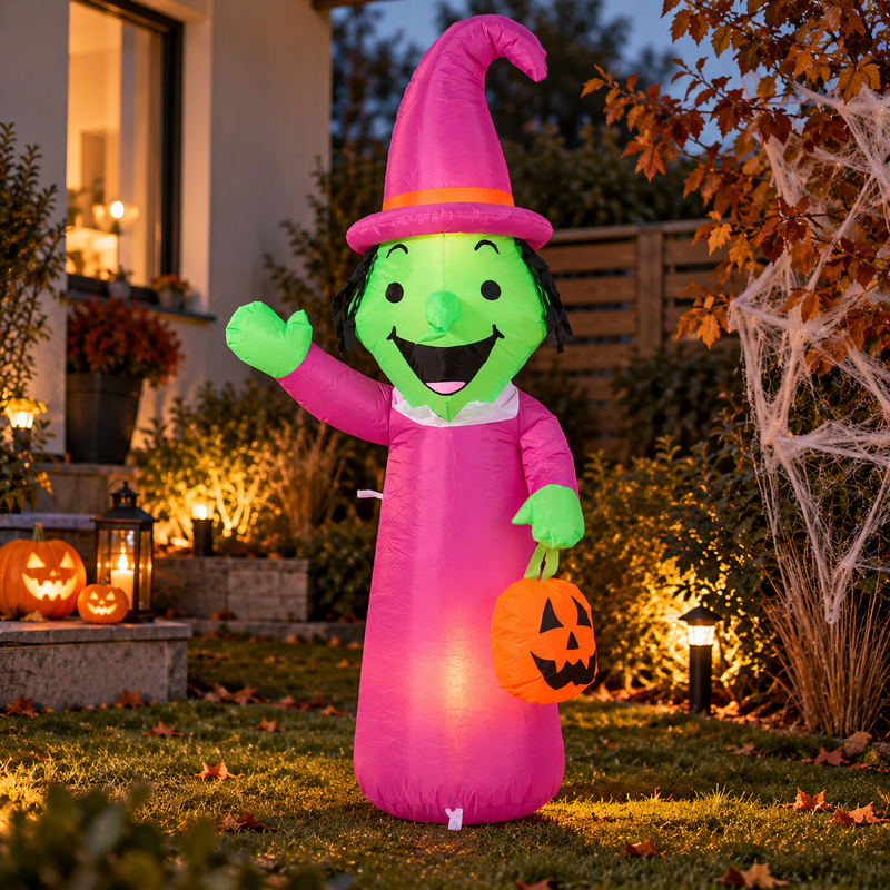 Oppustelig halloween heks med LED 150 cm
