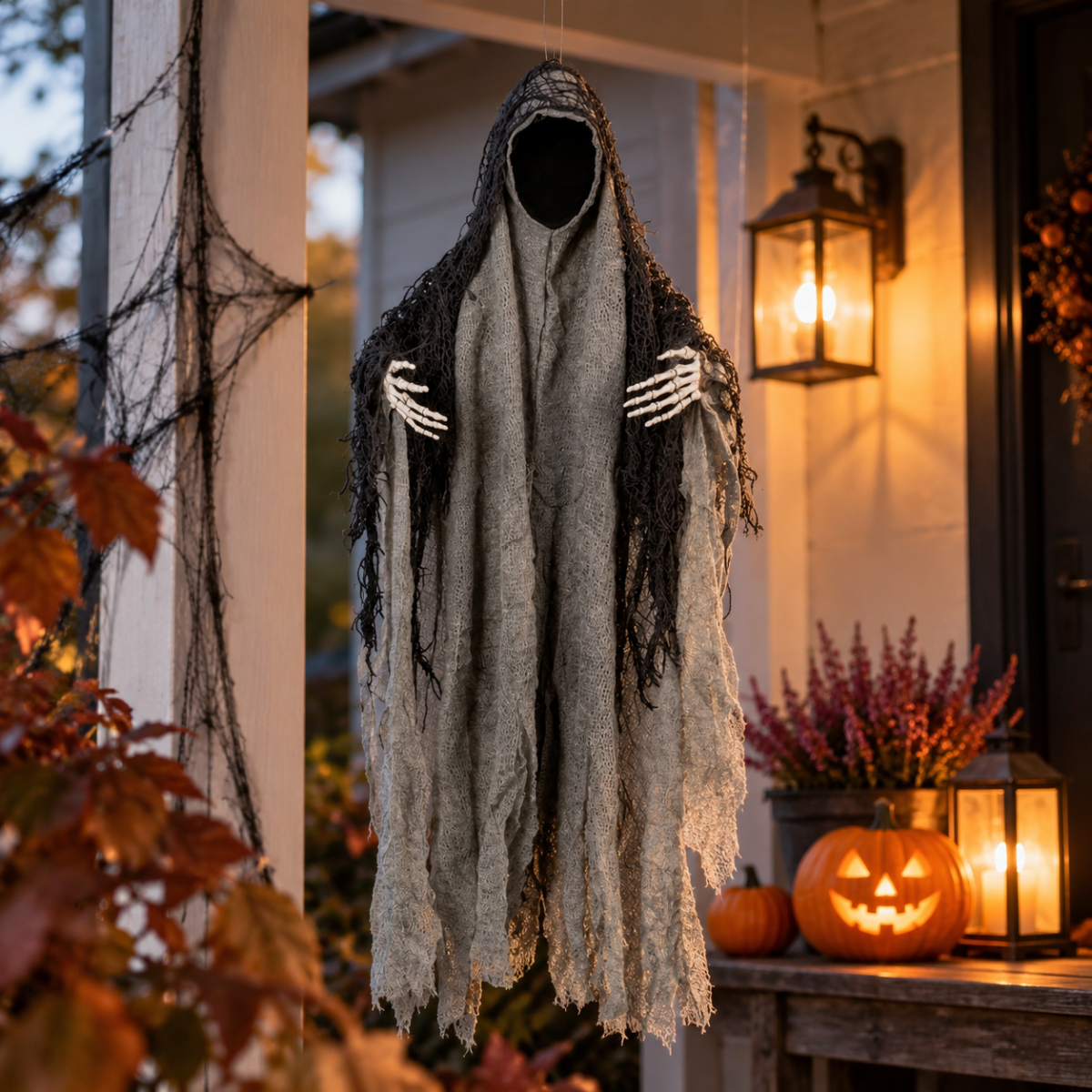 Ansigtsløs halloween spøgelse sort - 46 cm