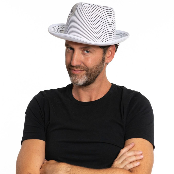 Gangster hat i hvid med sorte striber