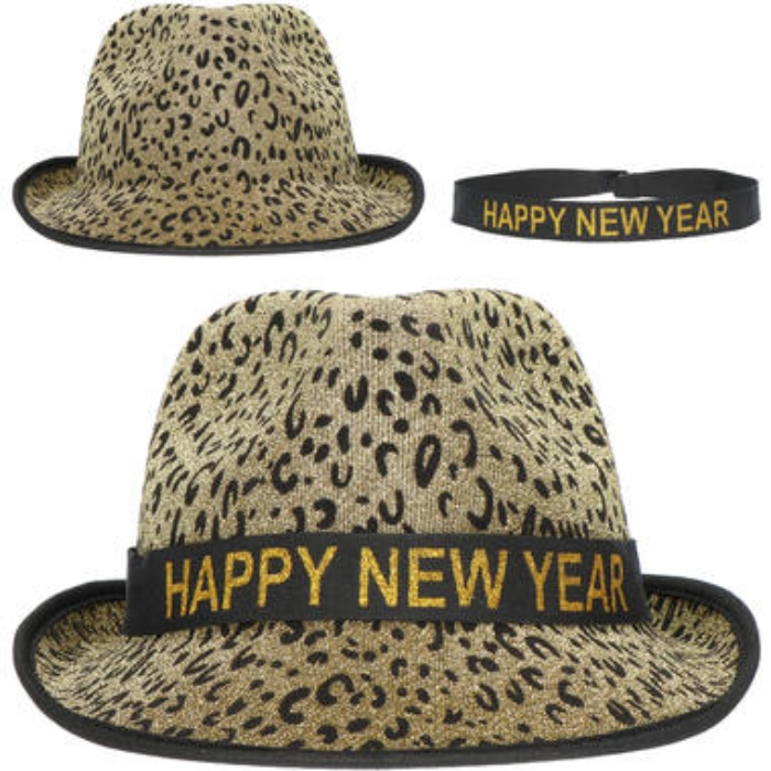 Nytårs hat med pantermønster guld