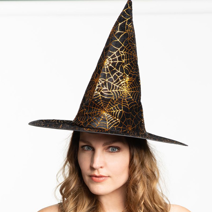 Hekse hat med guld spindelvæv