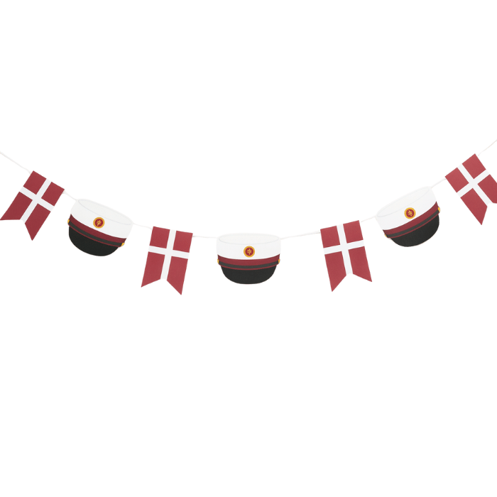 Rød studenterhue & Dannebrog Guirlande - 4 m