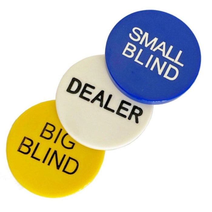 Pokersæt knapper med dealer, small blind og big blind 3x