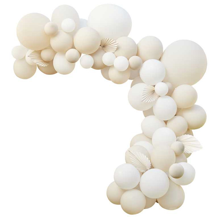 Hvid Ballonbue - inkl. Balloner og Papirvifter 85 dele