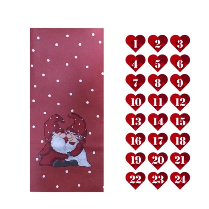 Gaveposer med nisse motiv og hjerte klistermærker rød jul 24x Det Gamle Apotek