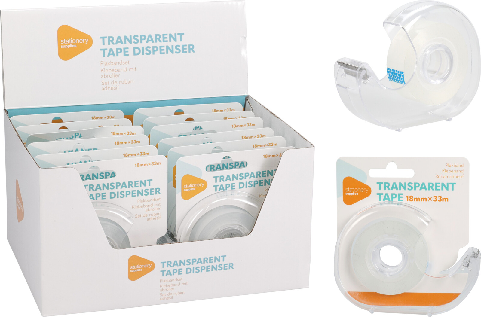 Tapeholder med gennemsigtig tape 33 m