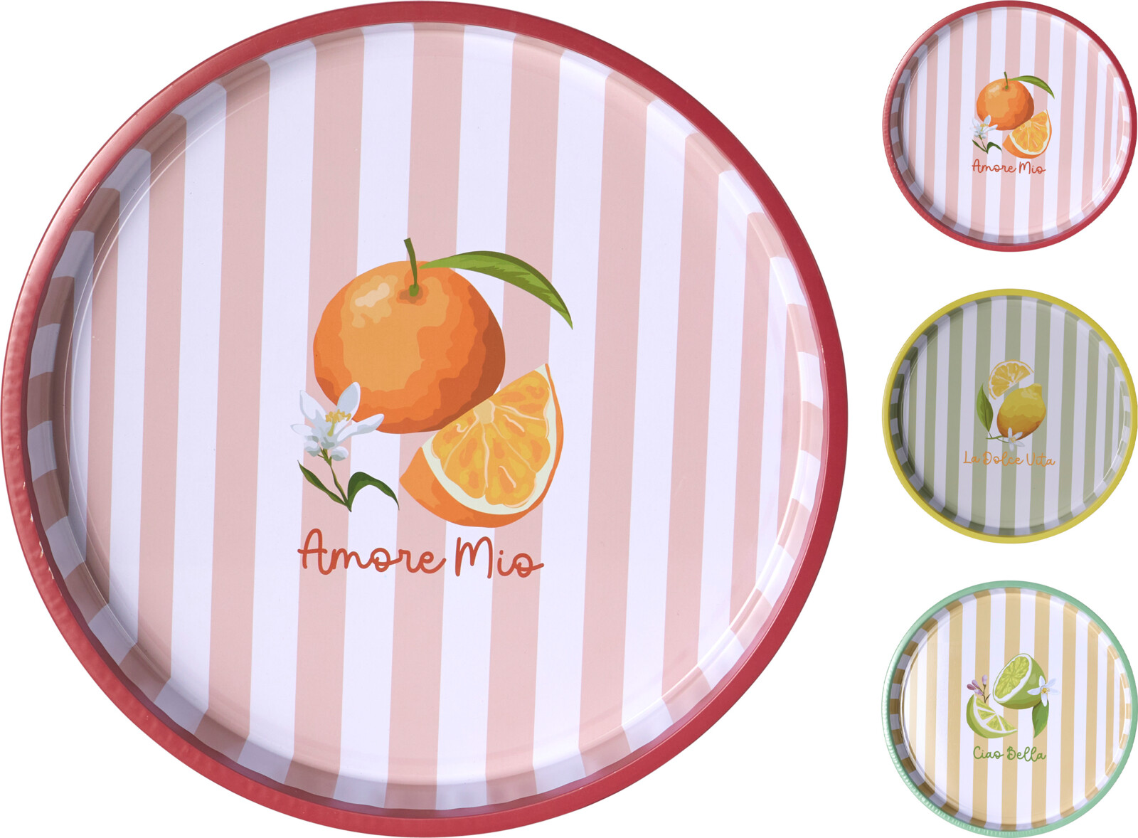 Rund serveringsbakke i blik Ø33 cm, 3 designs