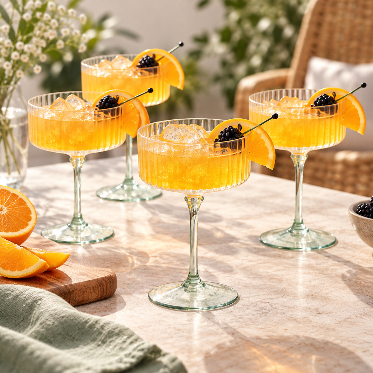Cocktailglas 4x coupeform med lysegrøn stilk