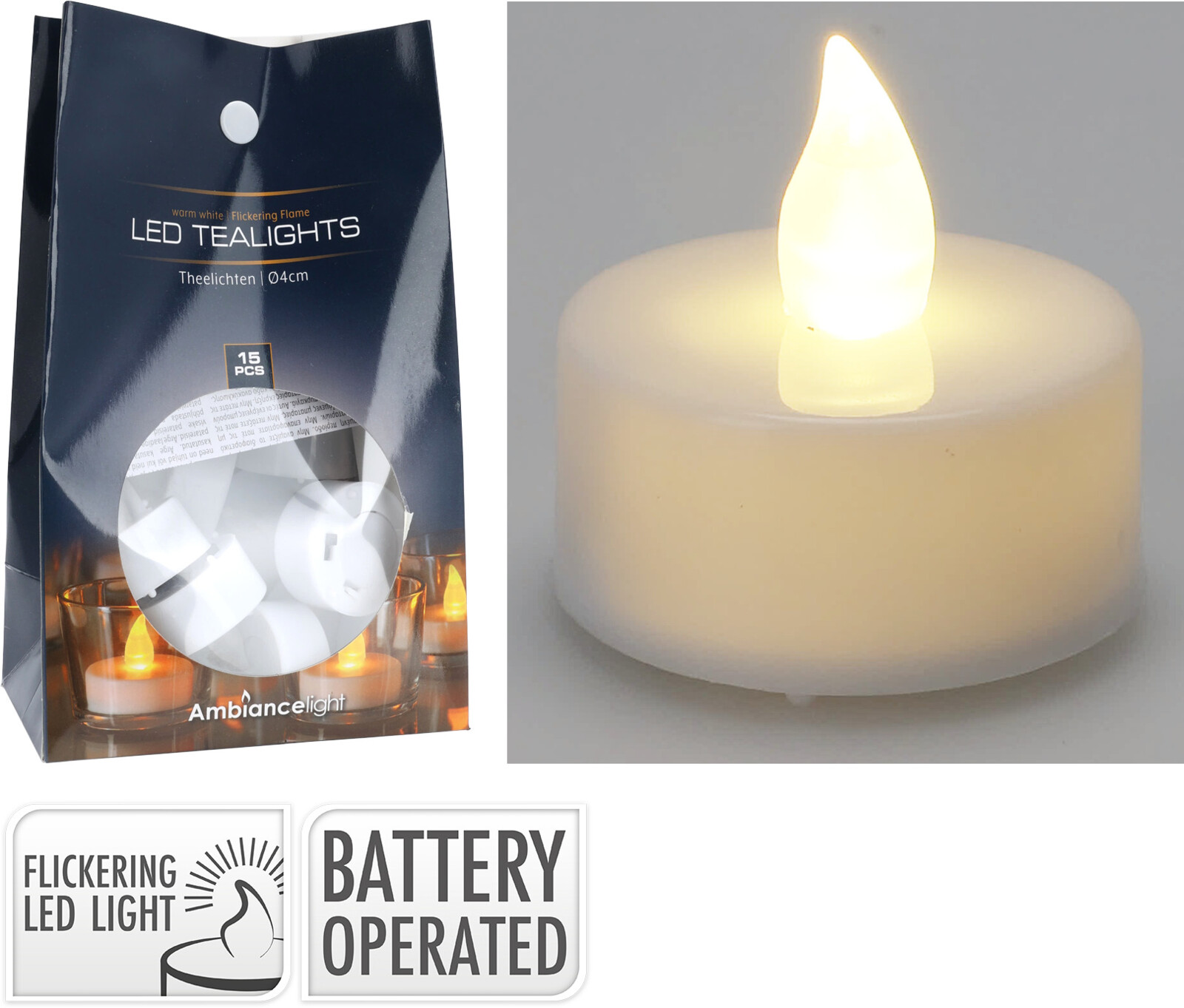 LED-fyrfadslys 15 stk. med flakkende lys