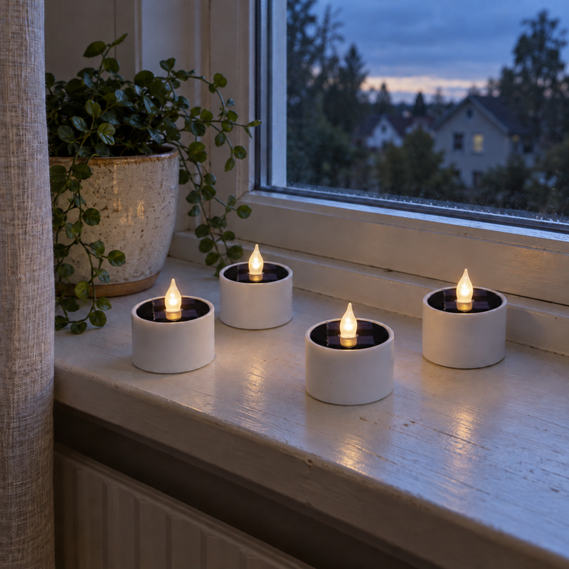 LED-fyrfadslys 4x med solcelle og blinkende lys