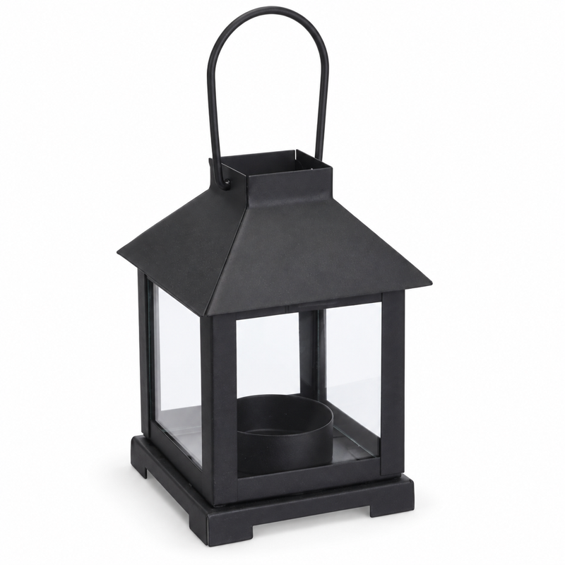 Lanterne til fyrfadslys i mat sort metal 11,5 cm