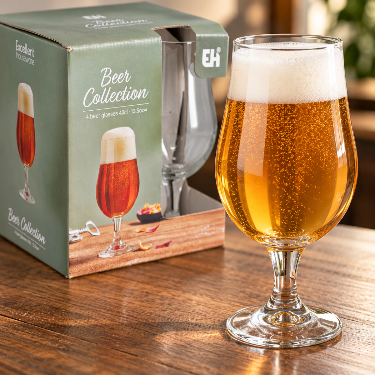 Ølglas på fod 4x 37 cl klart glas