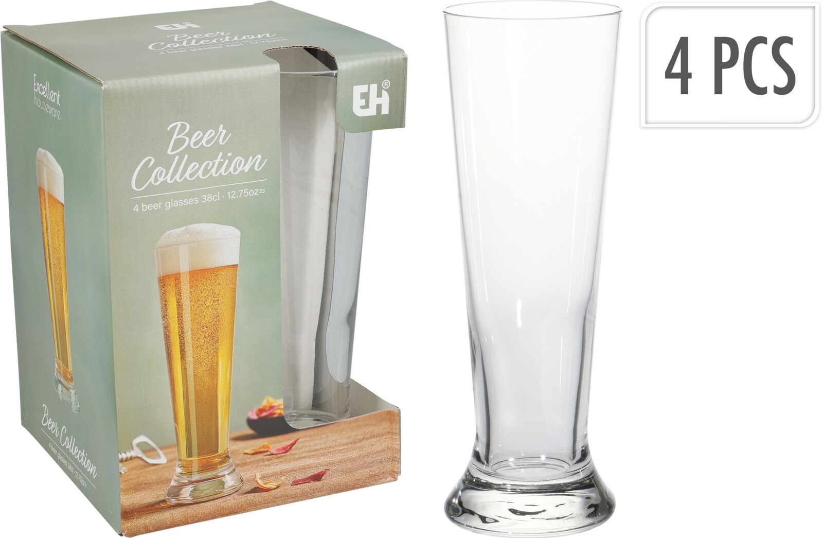 Høje ølglas uden stilk, 4 stk., 38 cl
