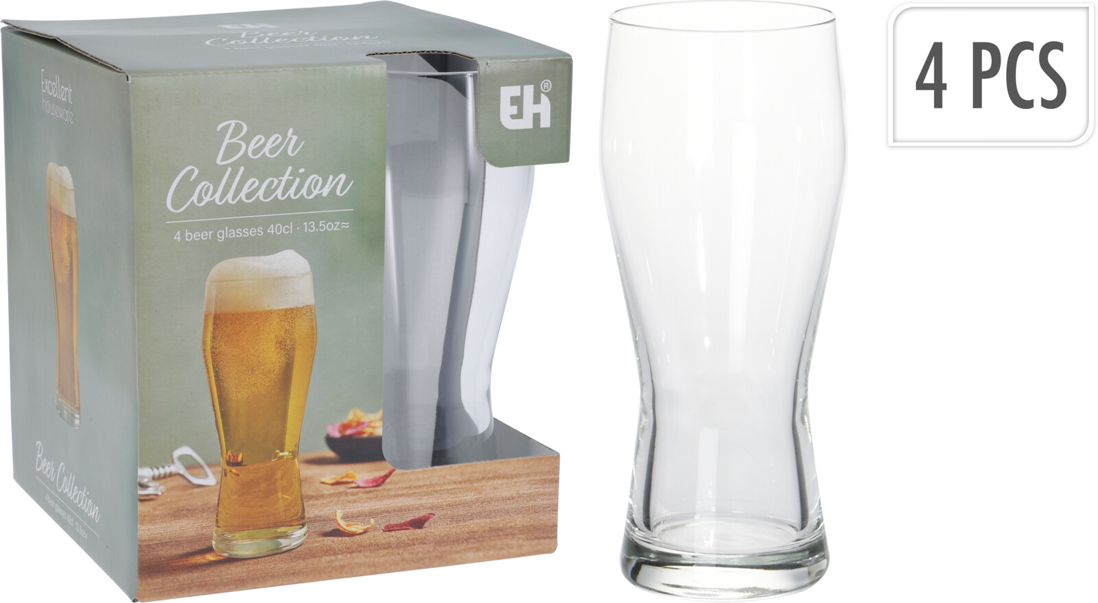 Ølglas uden stilk i klart glas, 4 stk., 40 cl