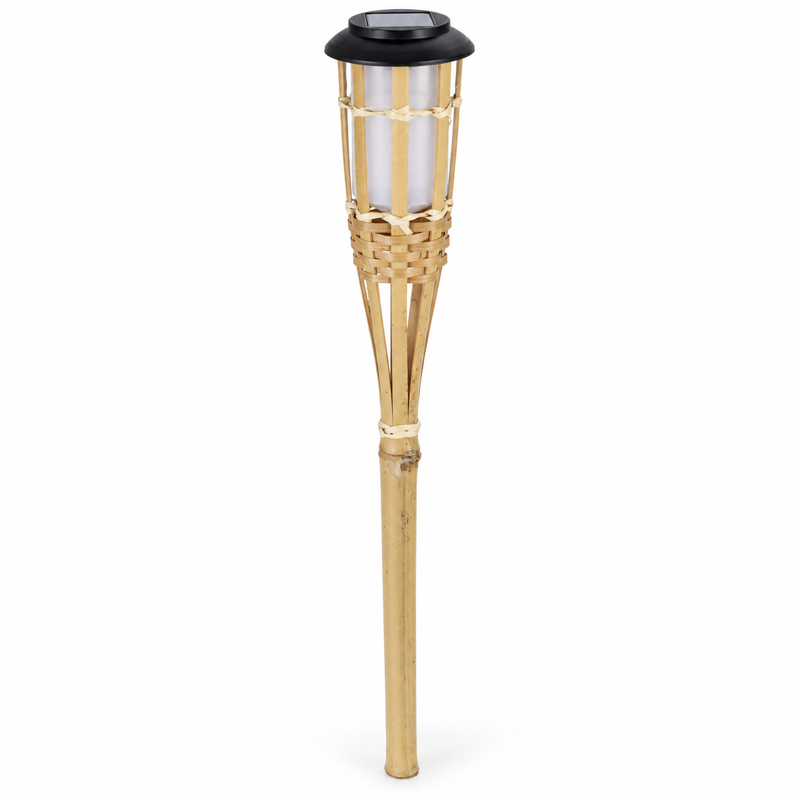 Solcellefakkel i bambus med flammeeffekt 54 cm