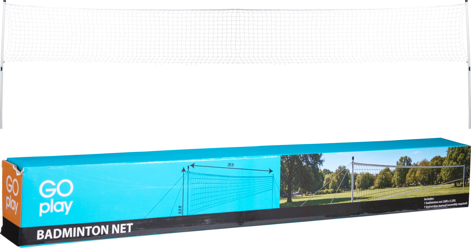 Badmintonnet med stænger 610x168 cm