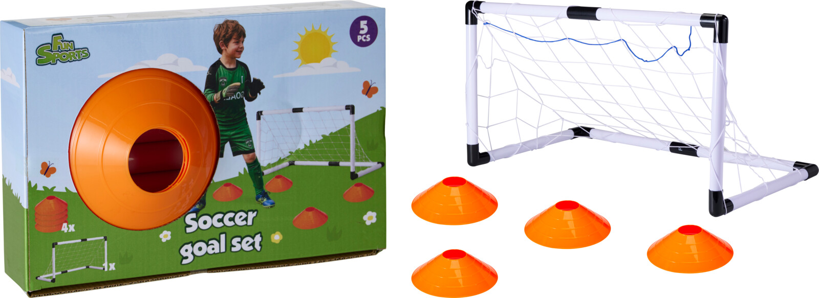 Fodboldmål med net og 4 kegler