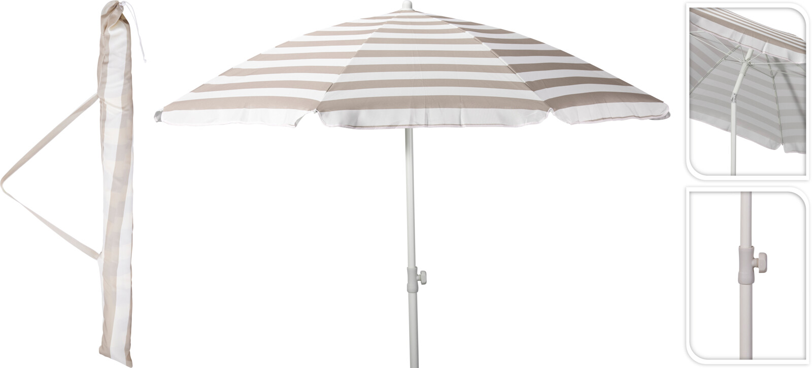 Strandparasol med vippefunktion, taupe og hvid, over 200 cm