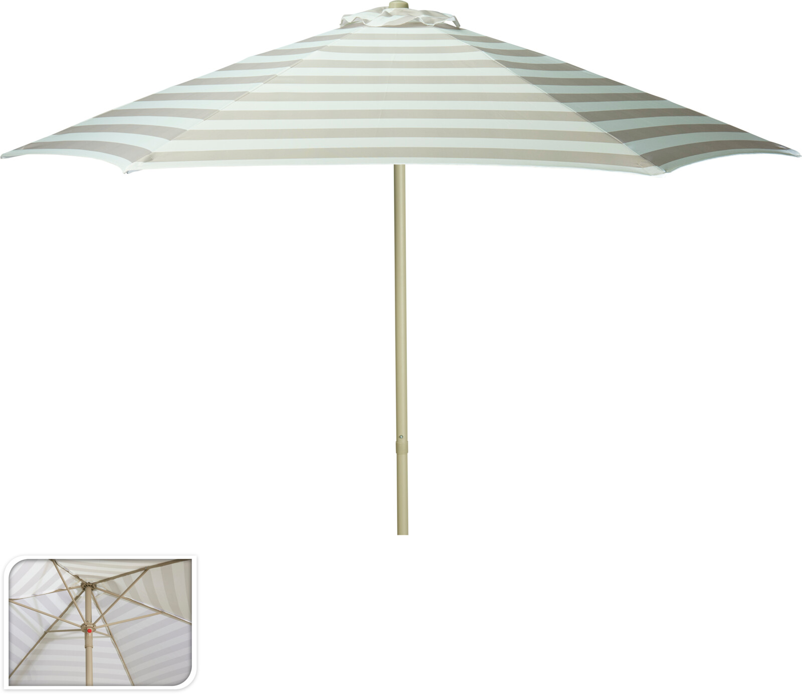 Stor parasol, beige og råhvid stribet, Ø 230 cm