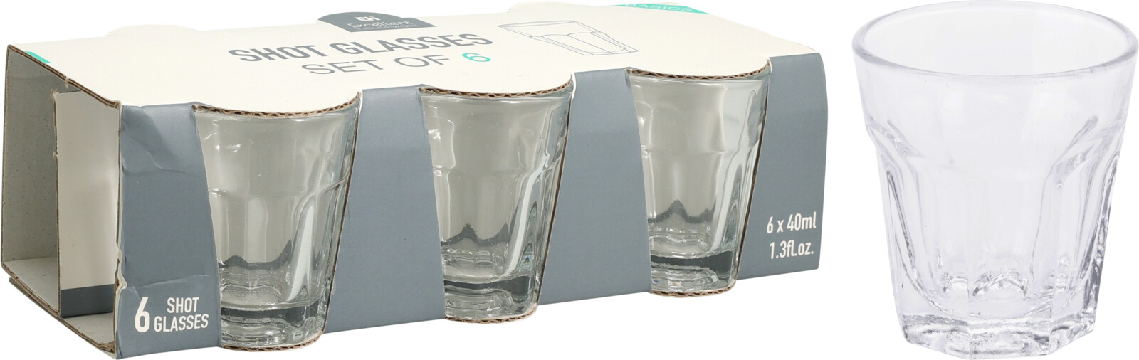 Shotglas i klart glas, sæt af 6, 40 ml