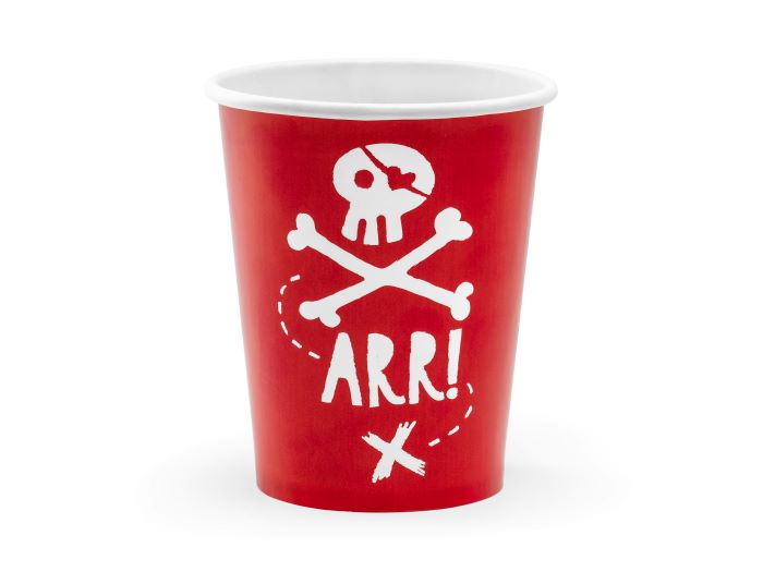Røde kopper med hvidt pirat motiv 6x - 220 ml