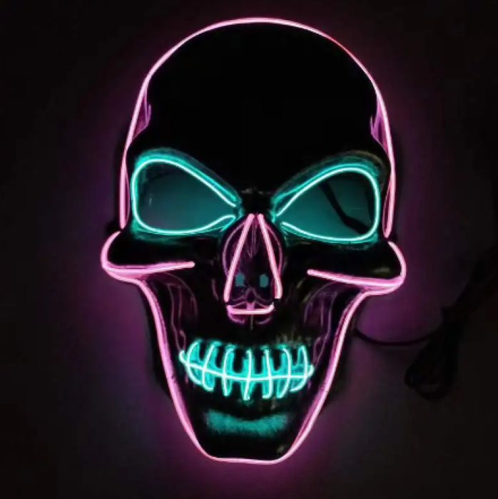 Uhyggelig halloween LED maske - Blå og pink kranie
