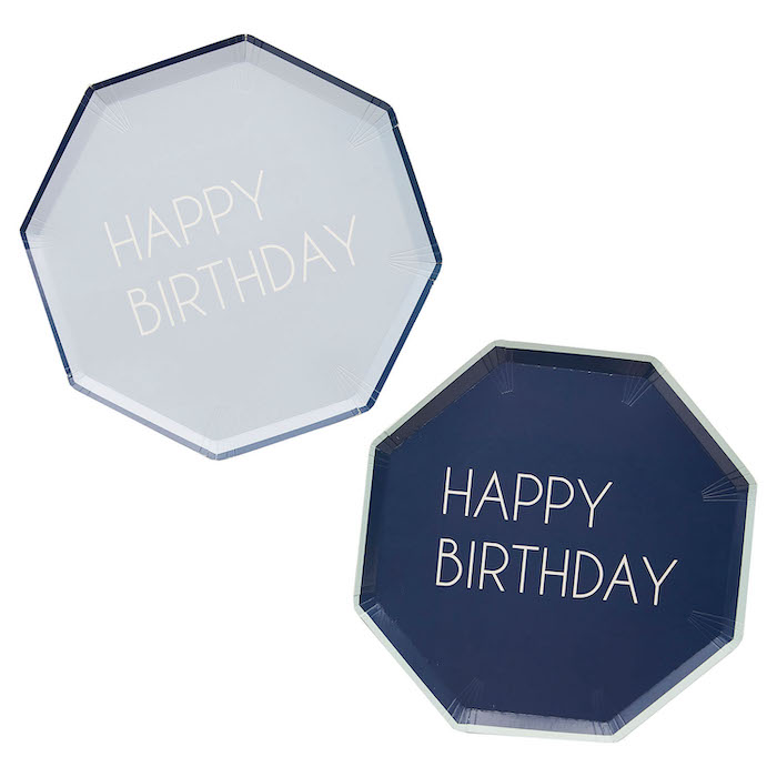 Blå Fødselsdags Paptallerkener 8x - 25 cm