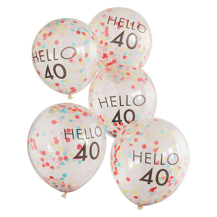 Hello 40 multifarvet konfetti fødselsdagsballoner 5x