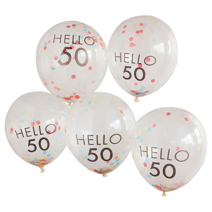 Hello 50 multifarvet konfetti fødselsdagsballoner 5x
