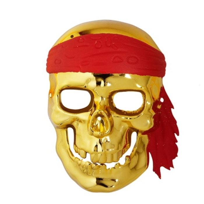 Guld pirat skelet maske med rød bandana