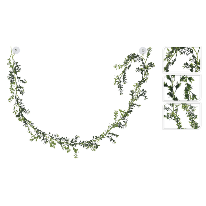 Kunstig blad guirlande m. blomster – 180 cm
