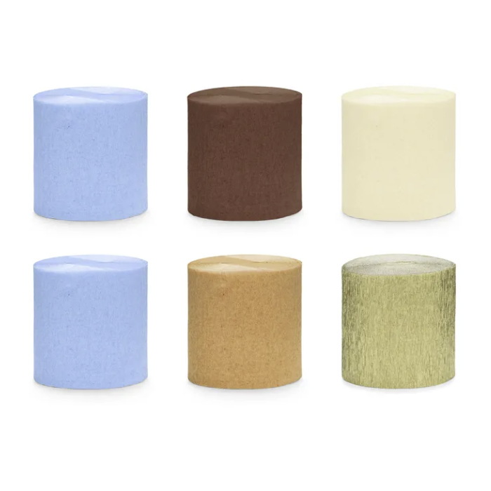 Crepe Streamer brun/blå mix 6x - 10 meter