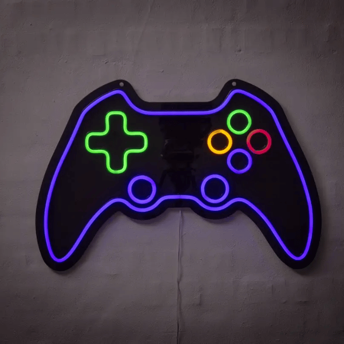 Gamer lilla kontroller neon LED skilt - 40x60 cm