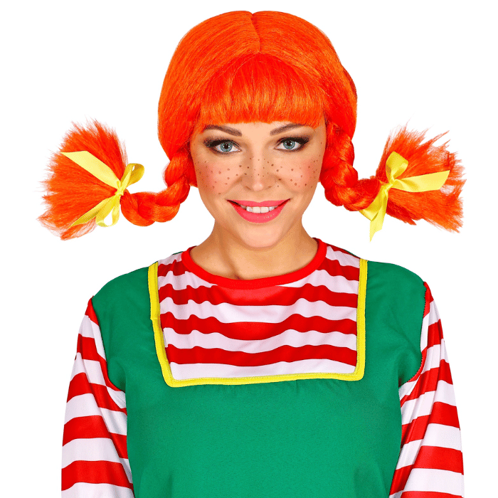 Orange paryk med fletninger