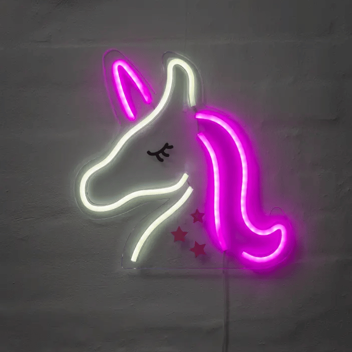 Enhjørning neon LED skilt – 33×33 cm