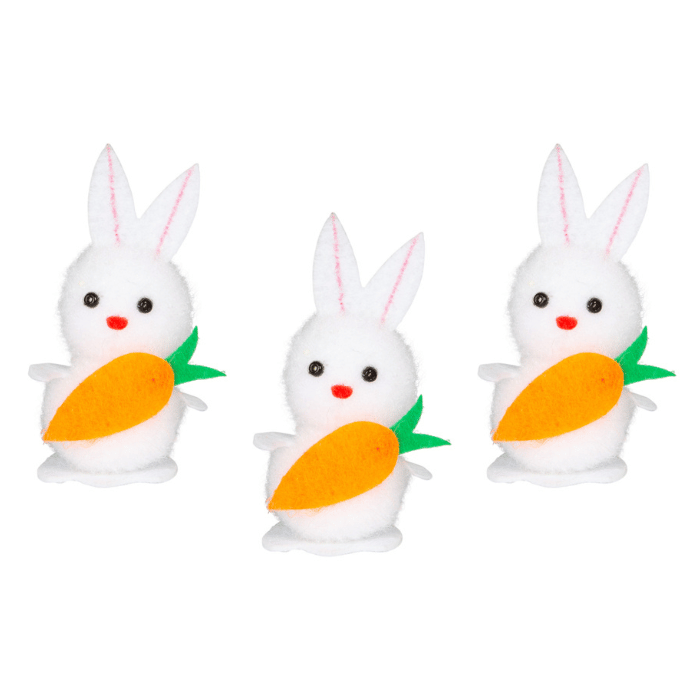 Dekorations kaniner med gulerødder 3x - 4,5 cm