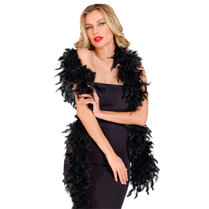 Sort Boa med Fjer deluxe – 180 cm