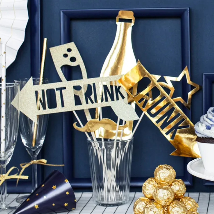 Photo Booth rekvisitter i guld 8x